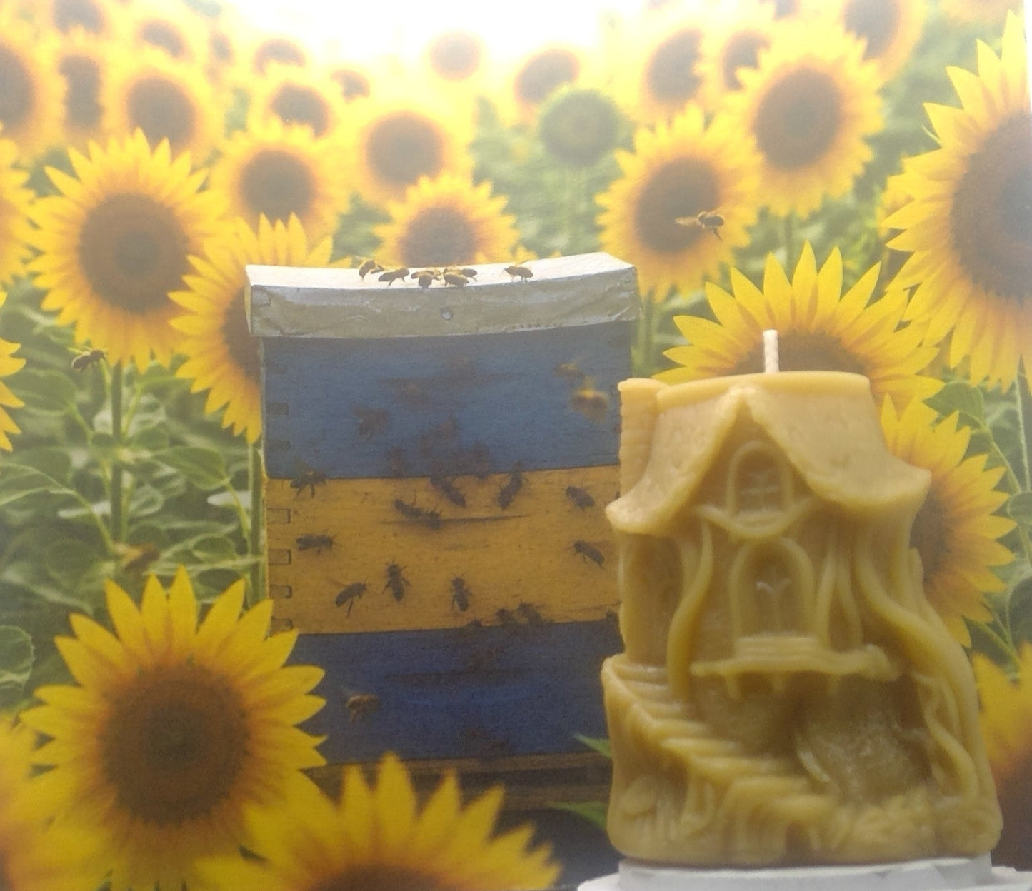 Golden yellow beeswax cabin pillar candle