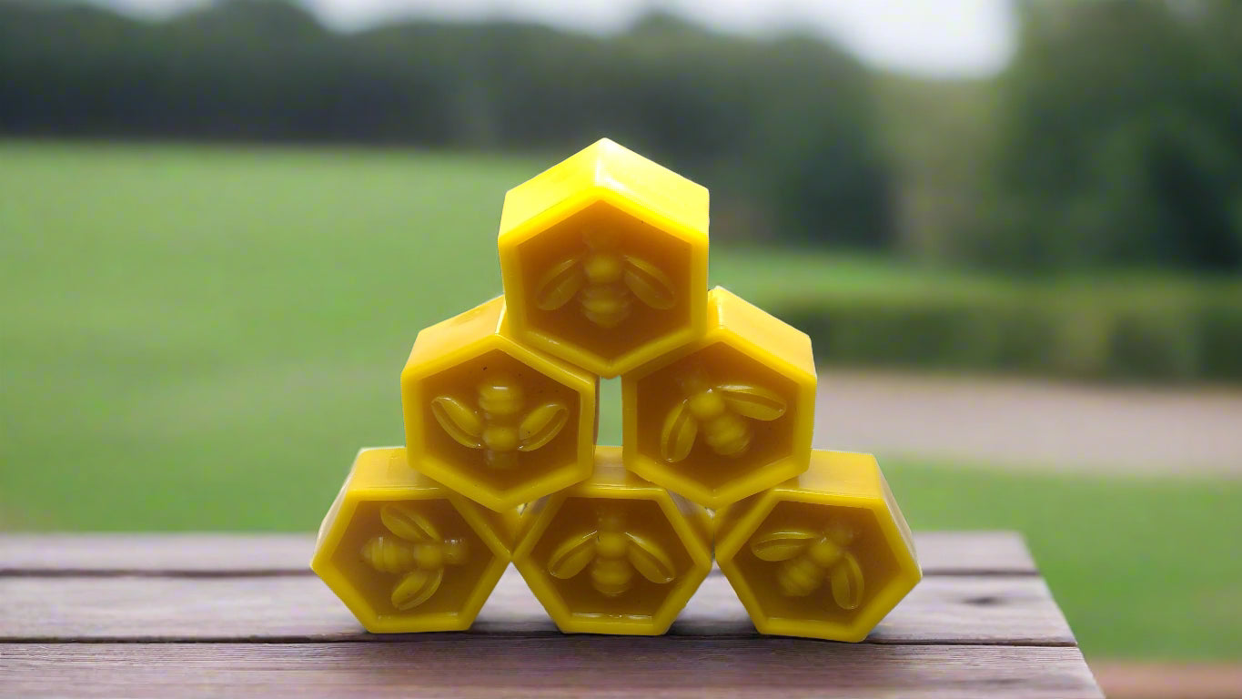 Raw, filtered, golden/yellow, beeswax bar for candle making, natural home crafts and cosmetics.