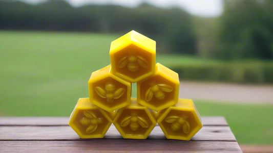Raw, filtered, golden/yellow, beeswax bar for candle making, natural home crafts and cosmetics.