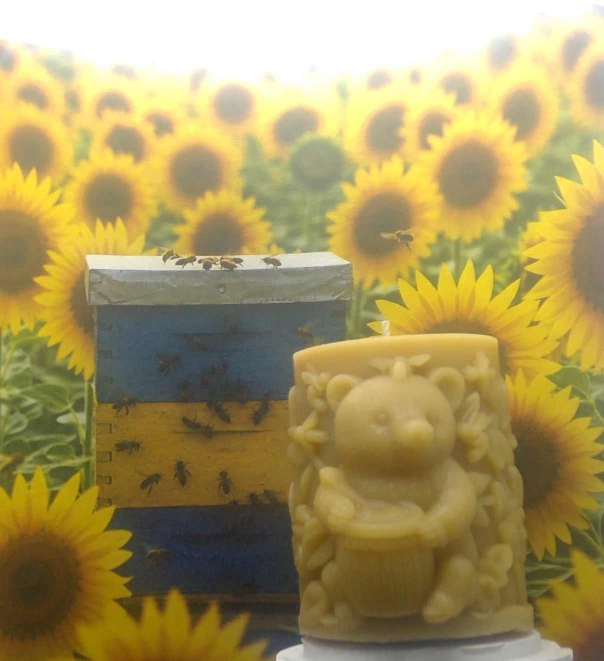 Golden yellow beeswax bear pillar candle
