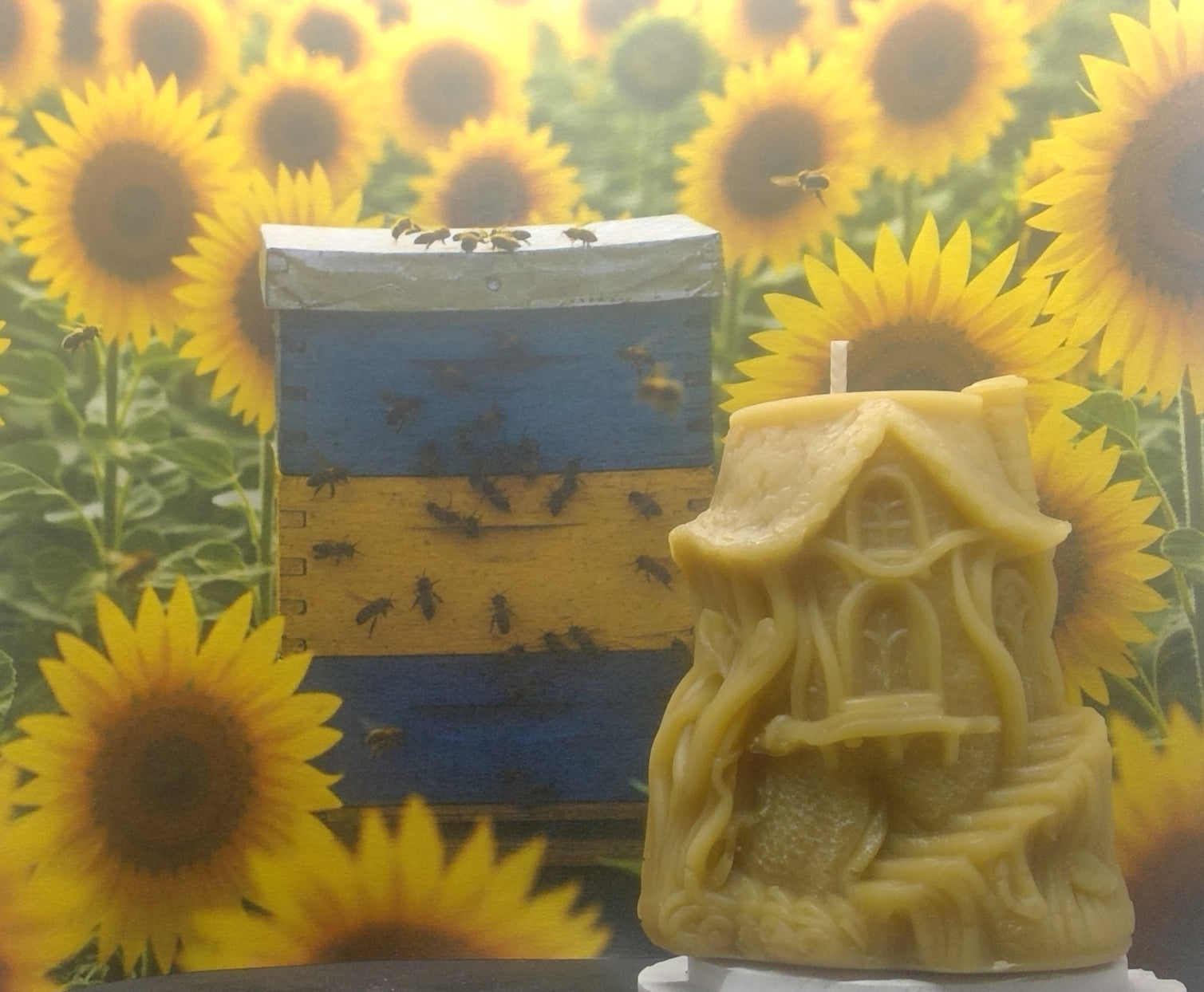 Golden yellow beeswax cabin pillar candle