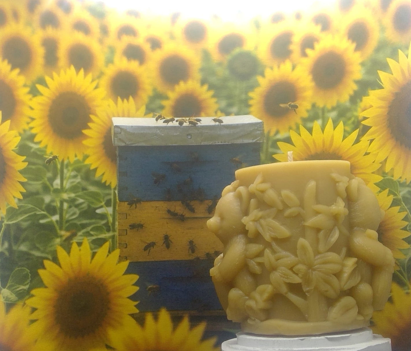 Golden yellow beeswax bear pillar candle