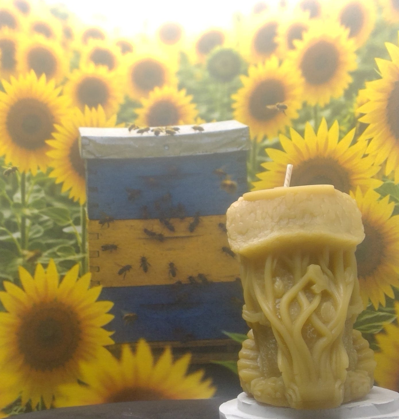 Golden yellow beeswax cabin pillar candle